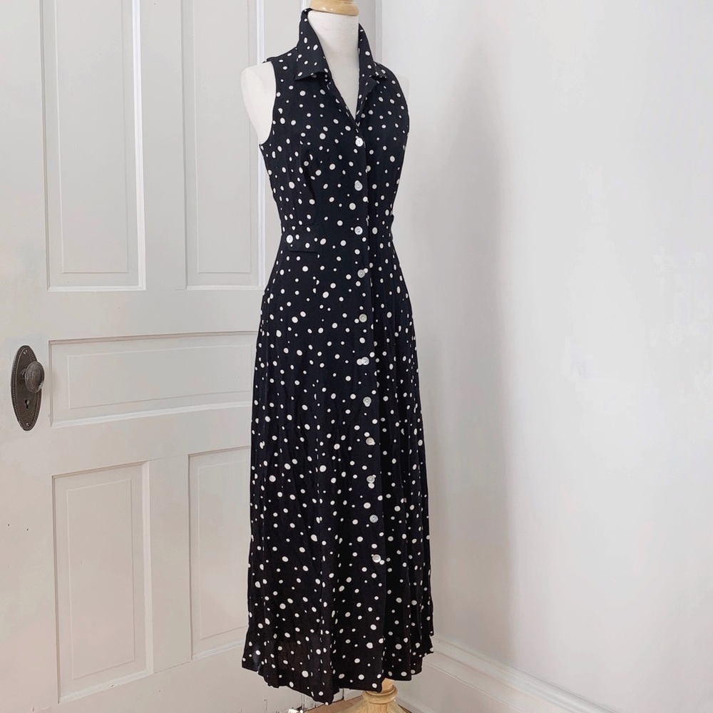 Vintage Black and White Polka Dot Maxi Dress
